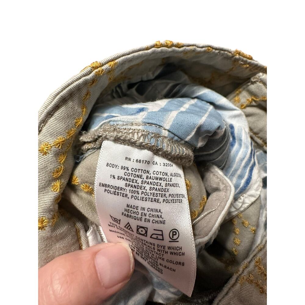 Anthropologie Relaxed Chino Ankle Pants Yellow Embroidered Circle Size 26 - Picture 5 of 8